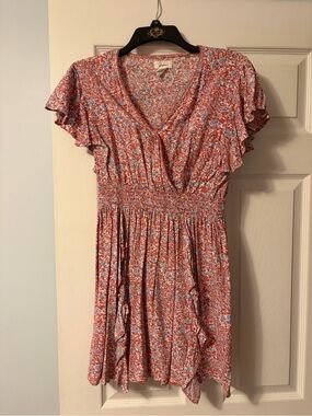 Floral Smocked Waist Red-Pink Short Dress